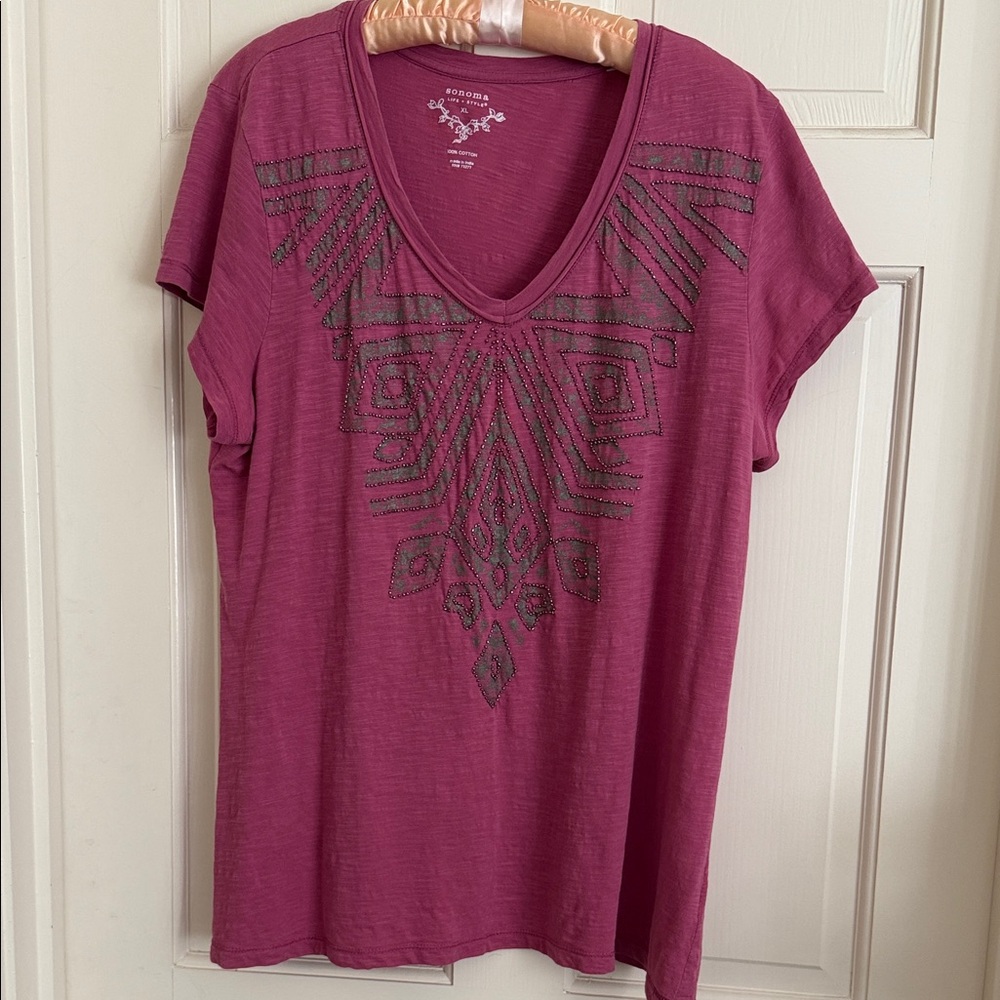 Sonoma Women's Pink Geometric Short Sleeve Tee